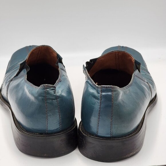 Vintage Mens Blue Leather Square Toe Slip-On Dress Shoes Size 10.5 main image 10